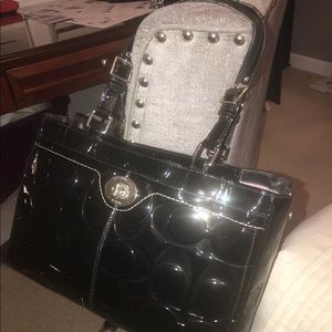 Black patent leather Coach tote